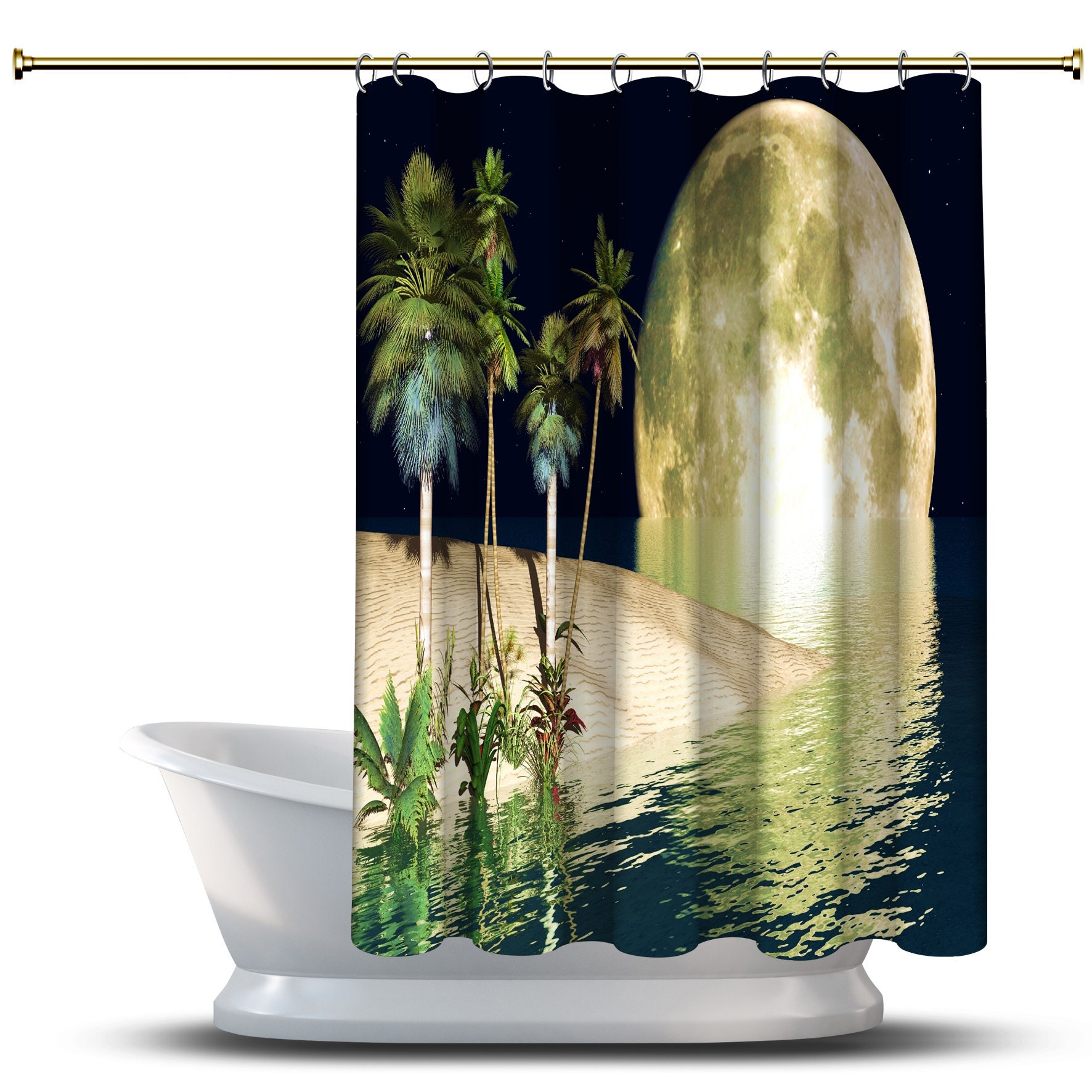 Moonlight Beach: Tropical Shower Curtain with Palm Trees for Beach Bathroom Decor