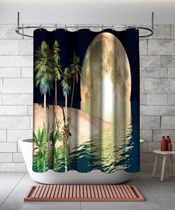 Moonlight Beach: Tropical Shower Curtain with Palm Trees for Beach Bathroom Decor
