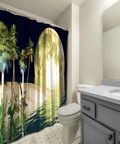 Moonlight Beach: Tropical Shower Curtain with Palm Trees for Beach Bathroom Decor