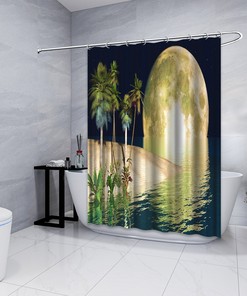 Moonlight Beach: Tropical Shower Curtain with Palm Trees for Beach Bathroom Decor