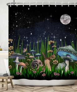 Moonlight Forest Shower Curtain for Bathroom, Plants Leaves Moon Shower Curtain 