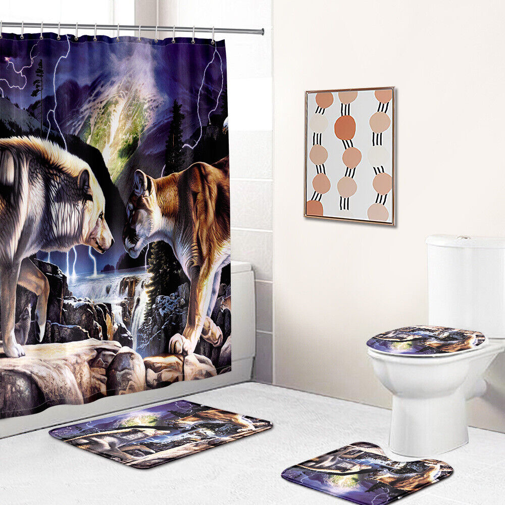 Moonlight Lightning Wolf Beast Wildlife Shower Curtain