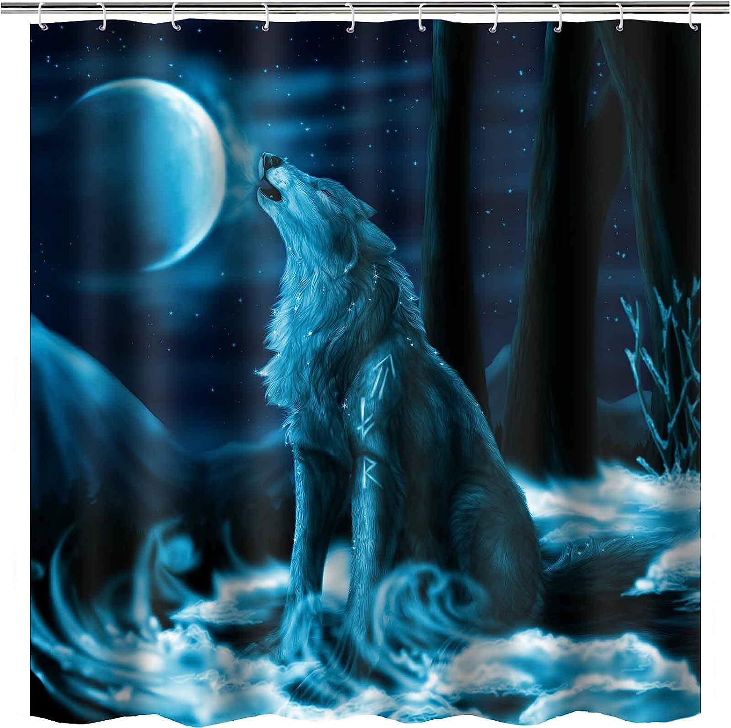 Moonlight Wolf Wild Animals Shower Curtain - Mystical Bathroom Decor