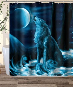 Moonlight Wolf Wild Animals Shower Curtain - Mystical Bathroom Decor