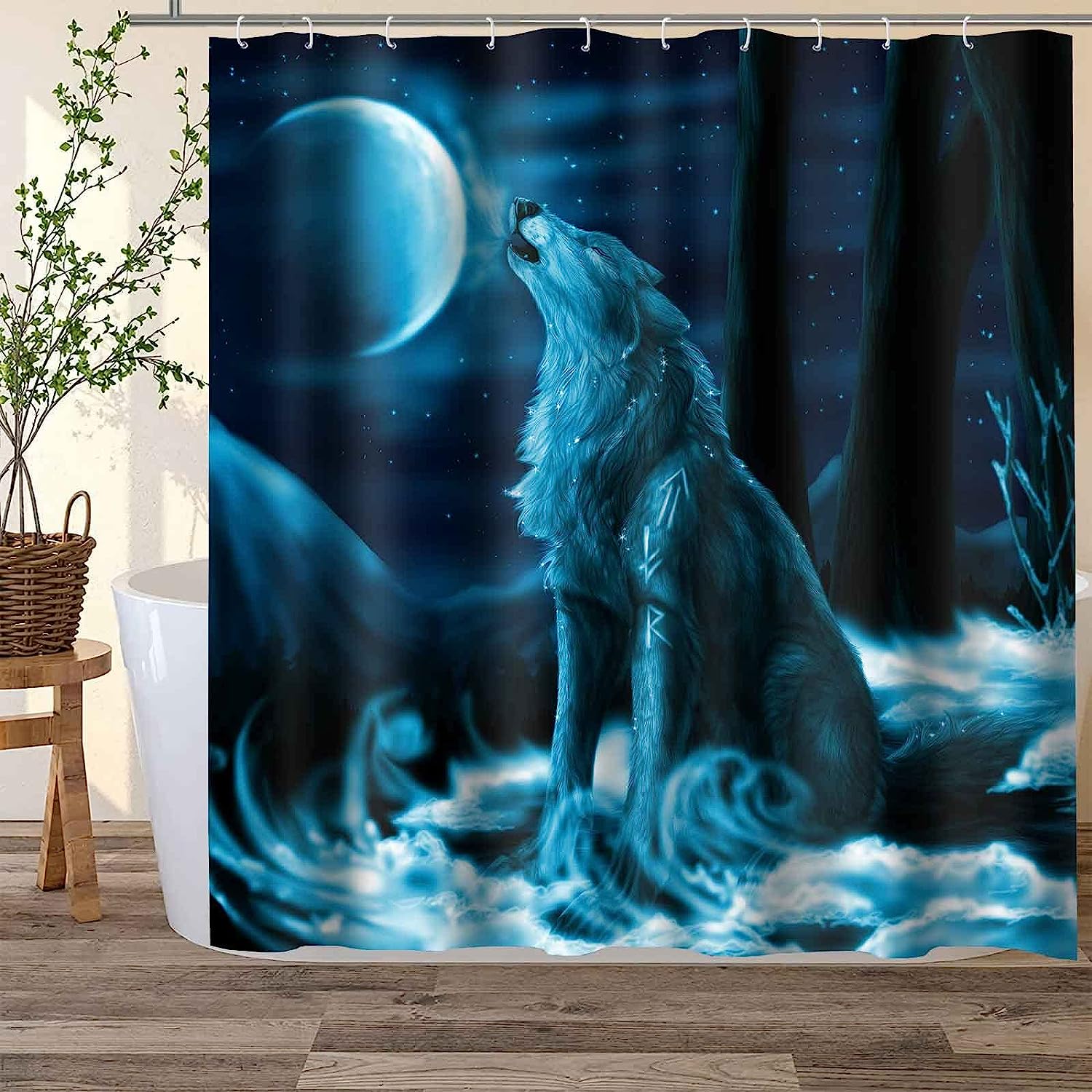 Moonlight Wolf Wild Animals Shower Curtain - Mystical Bathroom Decor