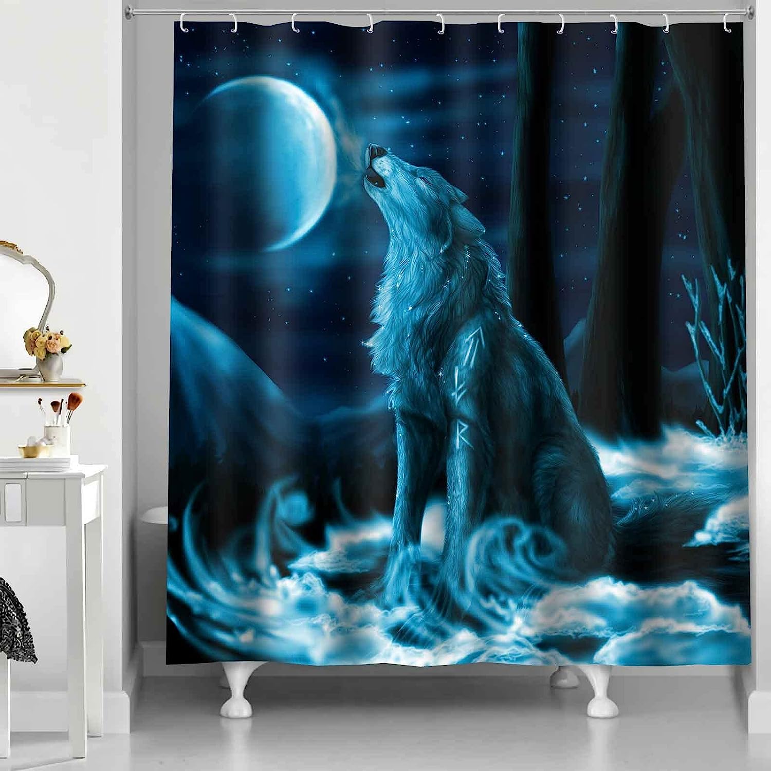Moonlight Wolf Wild Animals Shower Curtain - Mystical Bathroom Decor