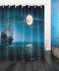 Moonlight on Sea Shower Curtain: Mystical Bathroom Accessories with Perfectly Balanced Serenity and Celestial Touch