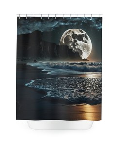 Moonlit Coast Nautical Shower Curtain for Bathroom