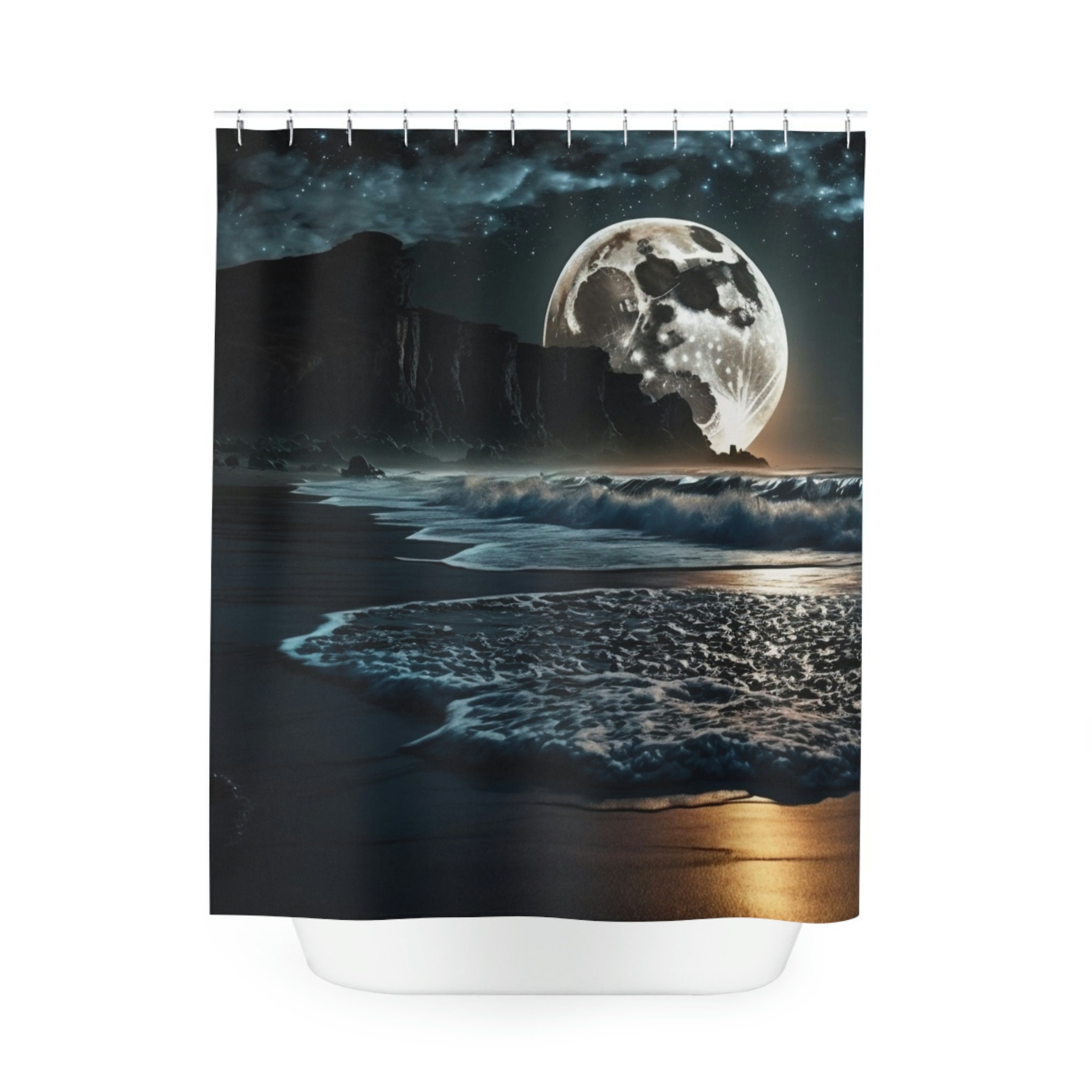 Moonlit Coast Nautical Shower Curtain for Bathroom