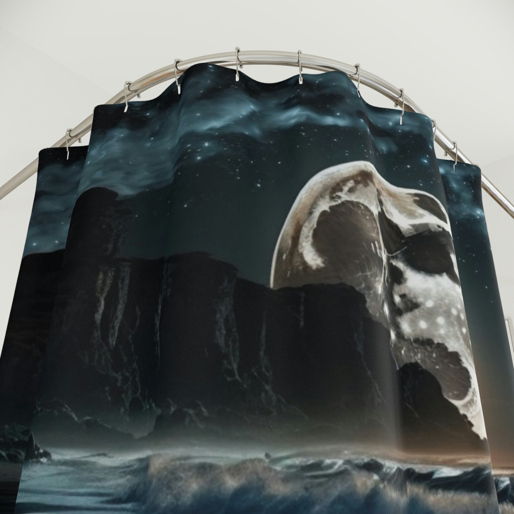 Moonlit Coast Nautical Shower Curtain for Bathroom