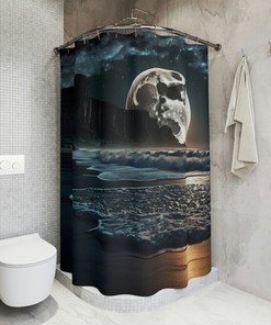 Moonlit Coast Nautical Shower Curtain for Bathroom