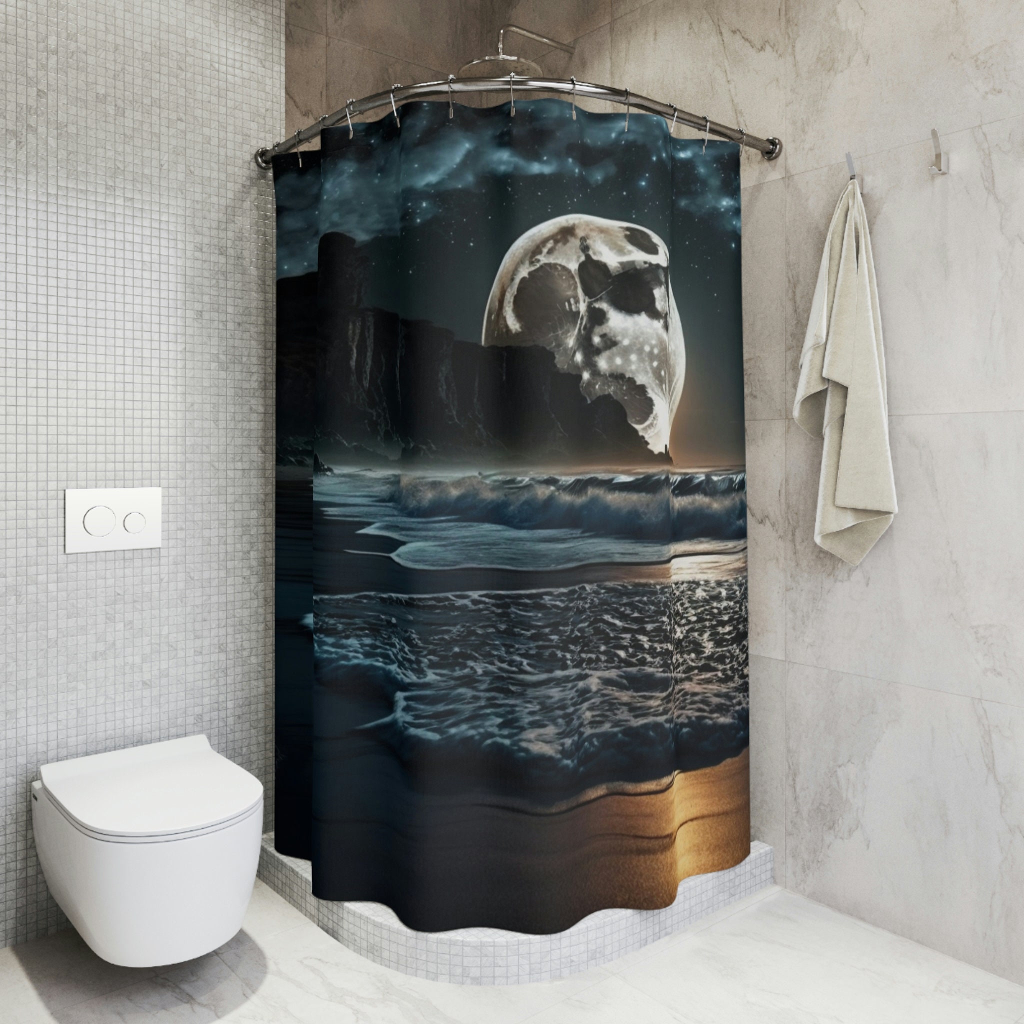 Moonlit Coast Nautical Shower Curtain for Bathroom