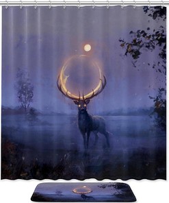 Moonlit Deer Shower Curtain Set For A Serene Bathroom