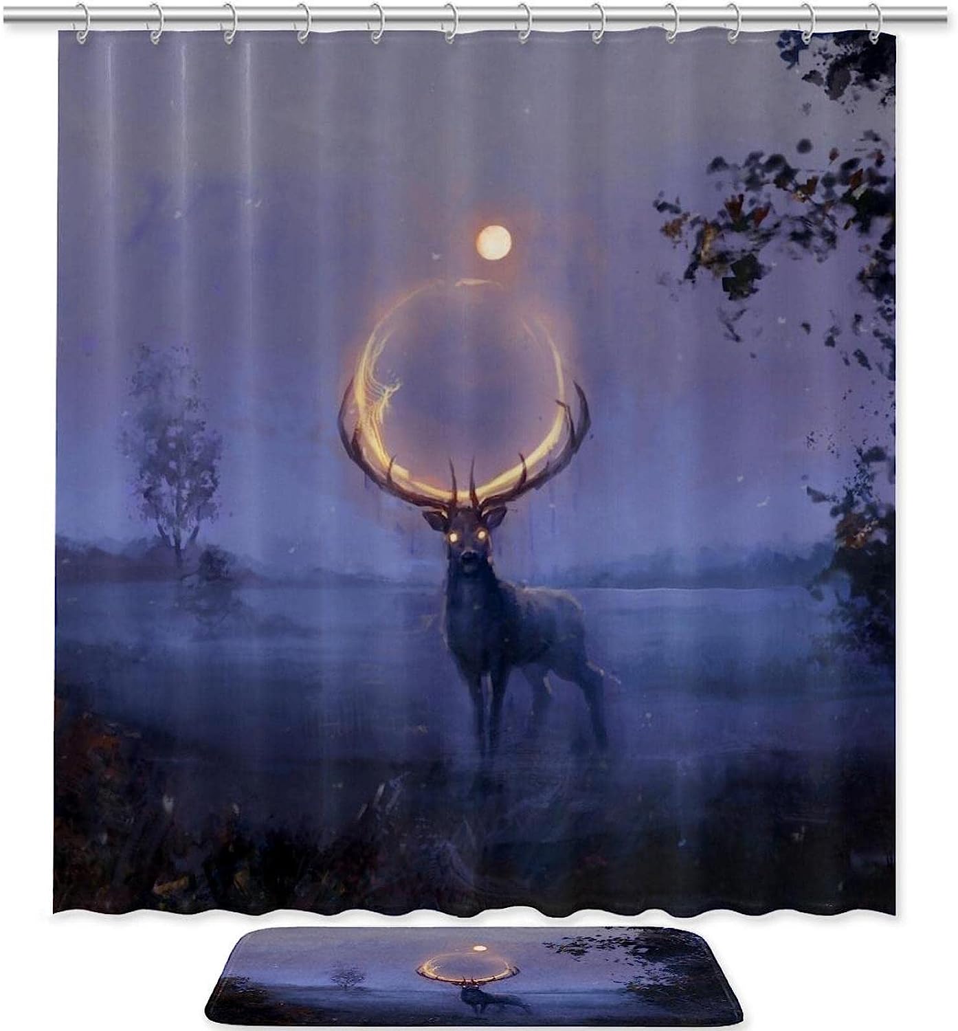 Moonlit Deer Shower Curtain Set For A Serene Bathroom
