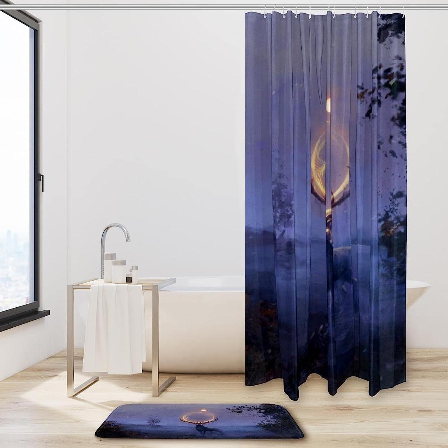 Moonlit Deer Shower Curtain Set For A Serene Bathroom - Image 2