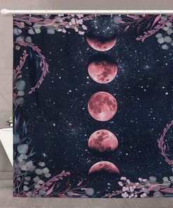 Moonlit Floral Garden Shower Curtain: Boho, Summer, Starry Night Bathroom Decor