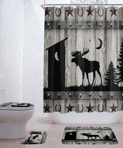 Moonlit Forest Elk Moose Wildlife Shower Curtain