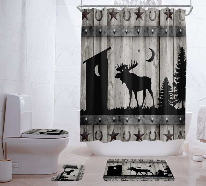 Moonlit Forest Elk Moose Wildlife Shower Curtain