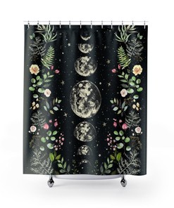 Moonlit Garden Lunar Night Sky Floral Night Garden Shower Curtain