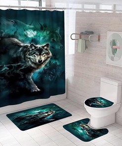 Moonlit Night Wolf Shower Curtain for Mysterious Bathroom Decor