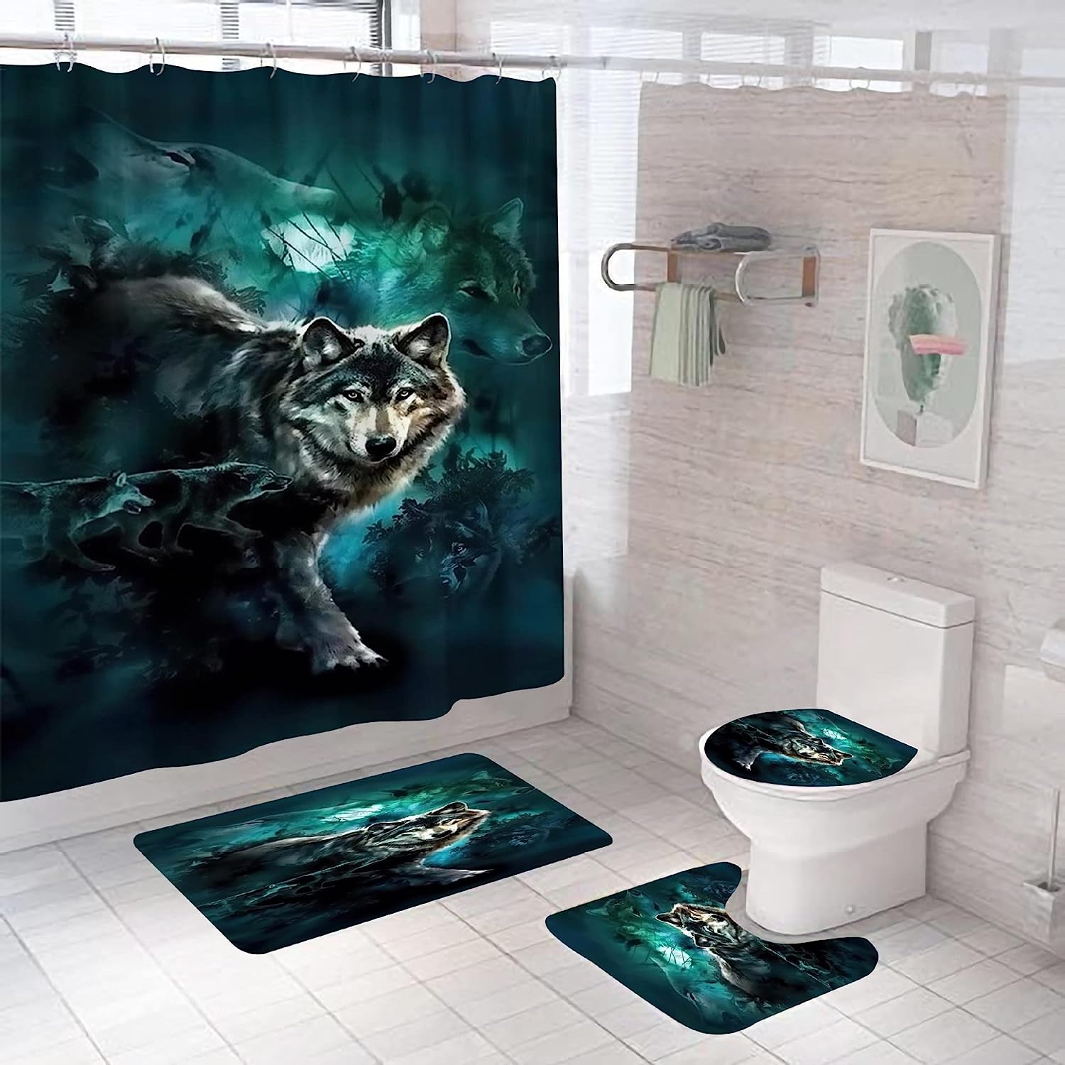 Moonlit Night Wolf Shower Curtain for Mysterious Bathroom Decor