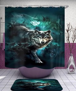 Moonlit Night Wolf Shower Curtain for Mysterious Bathroom Decor