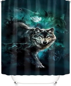 Moonlit Night Wolf Shower Curtain for Mysterious Bathroom Decor