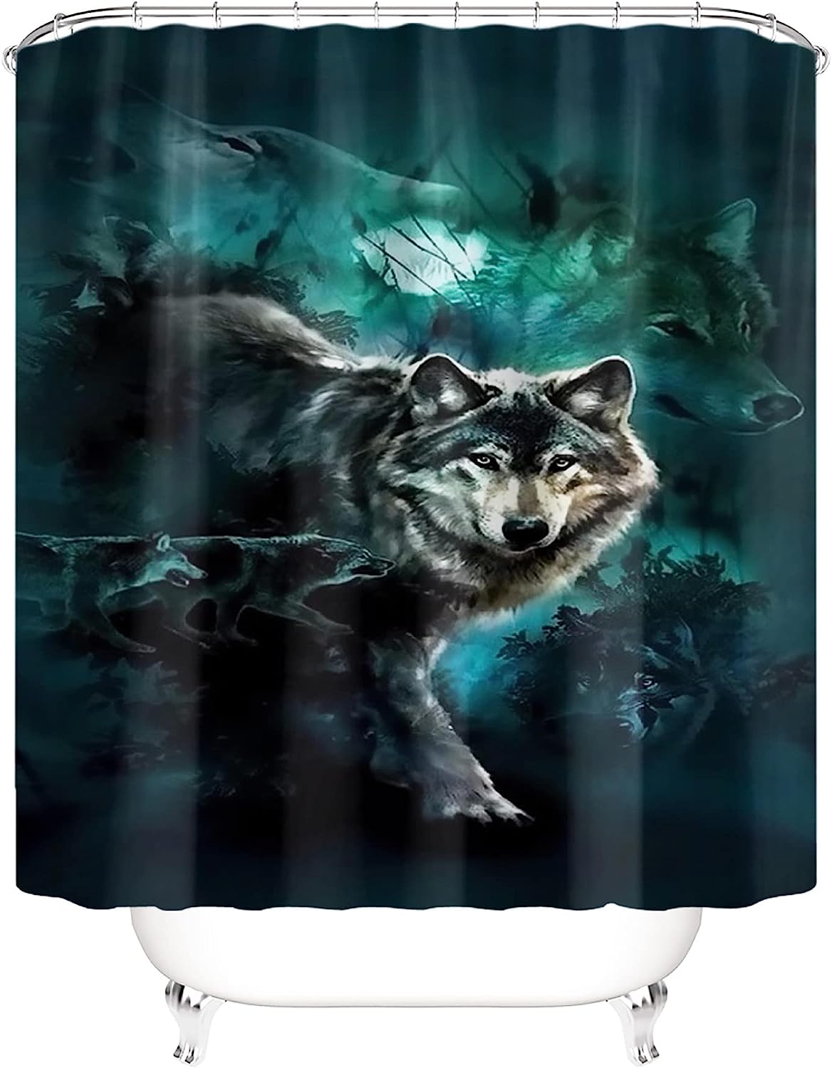 Moonlit Night Wolf Shower Curtain for Mysterious Bathroom Decor