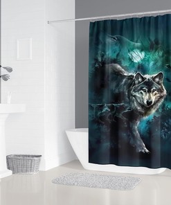 Moonlit Night Wolf Shower Curtain for Mysterious Bathroom Decor
