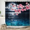 Moonlit Pink Flower Shower Curtain with Night Seascape for a Dreamy Bathroom