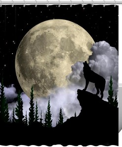 Moonlit Wolf Pack Shower Curtain with Fabric Print for Home Decor and Accessories 
