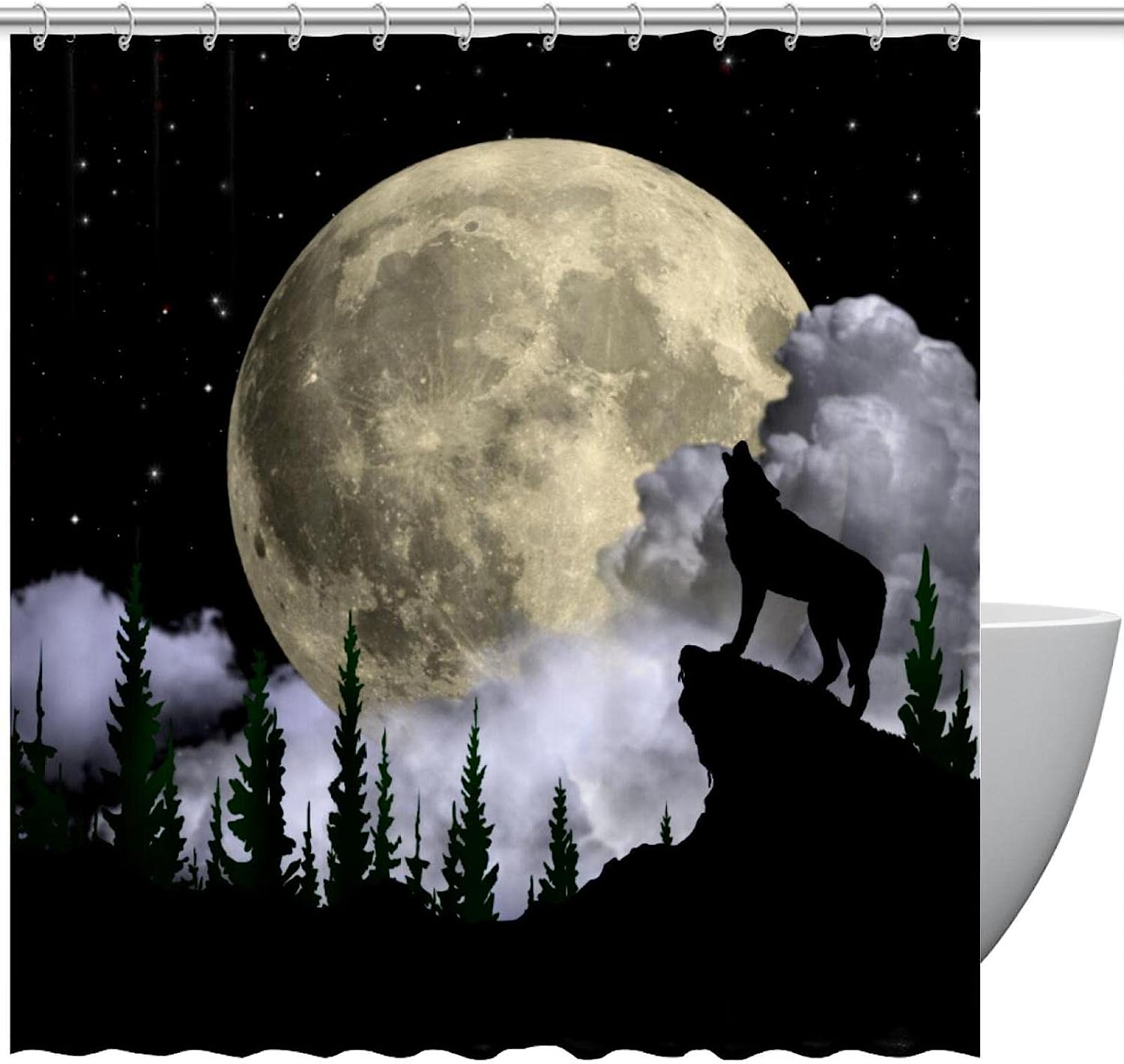 Moonlit Wolf Pack Shower Curtain with Fabric Print for Home Decor and Accessories