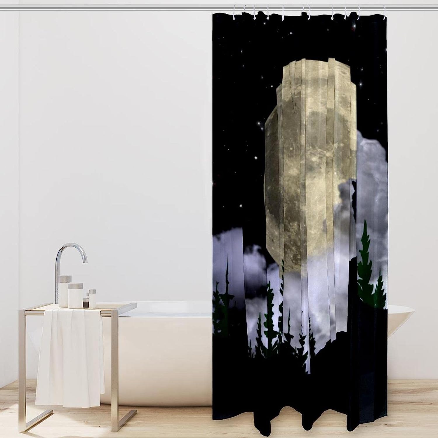 Moonlit Wolf Pack Shower Curtain with Fabric Print for Home Decor and Accessories