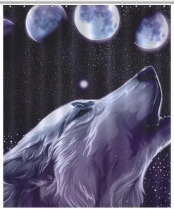 Moonlit Wolf Shower Curtain with Fabric Print for Bathroom Decor and Accessories 