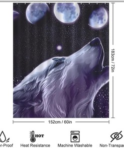 Moonlit Wolf Shower Curtain with Fabric Print for Bathroom Decor and Accessories
