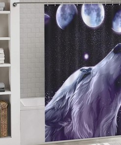 Moonlit Wolf Shower Curtain with Fabric Print for Bathroom Decor and Accessories 