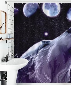 Moonlit Wolf Shower Curtain with Fabric Print for Bathroom Decor and Accessories 