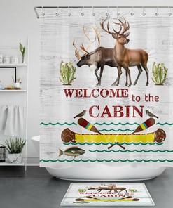 Moose Cabin Shower Curtain for Hunting Enthusiasts and Nature Lovers