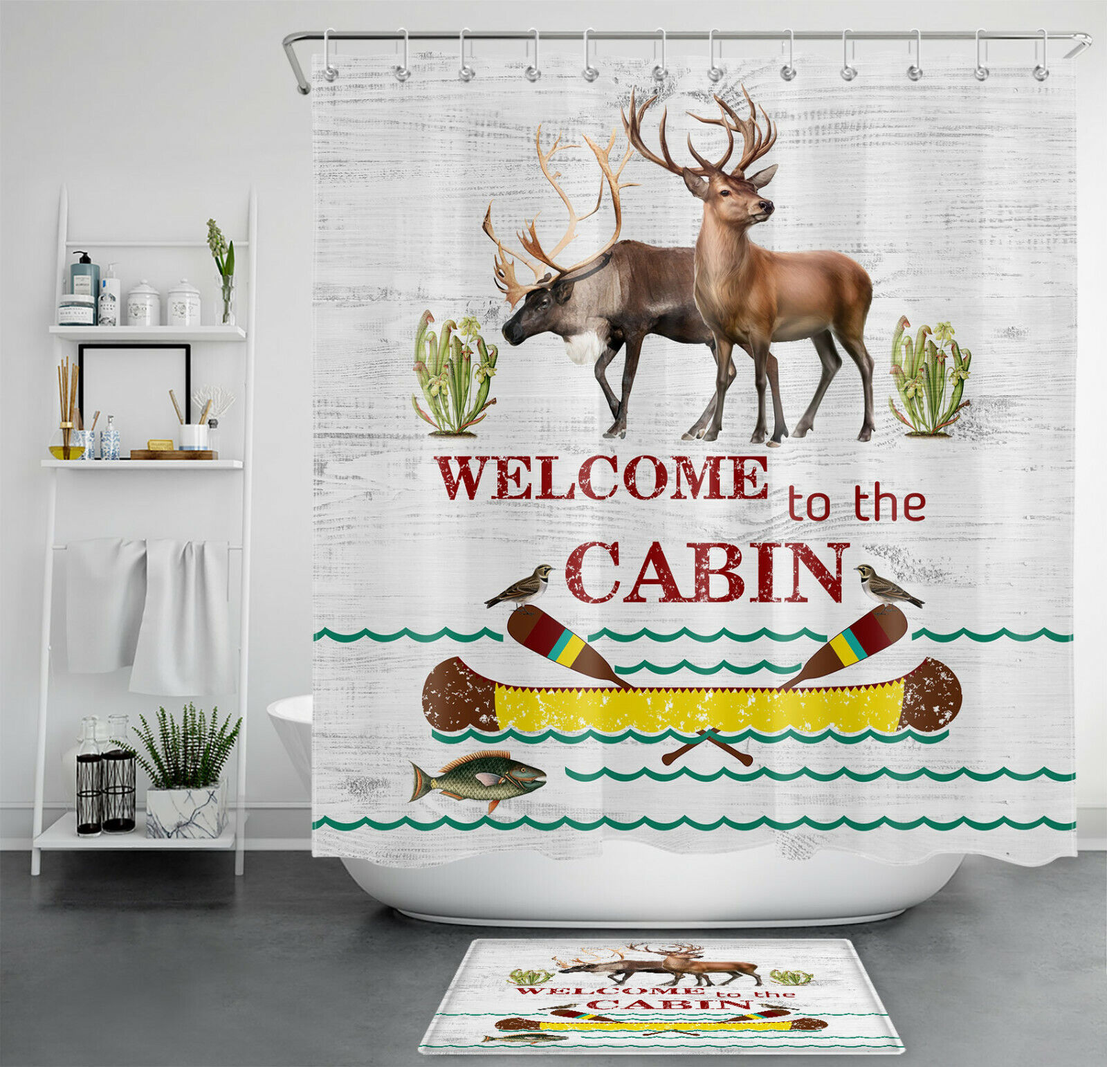 Moose Cabin Shower Curtain for Hunting Enthusiasts and Nature Lovers