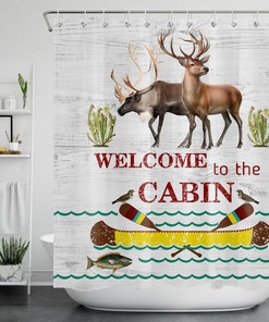 Moose Cabin Shower Curtain for Hunting Enthusiasts and Nature Lovers