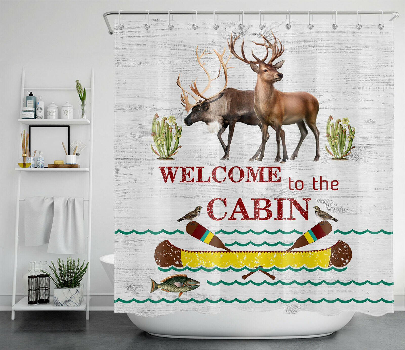 Moose Cabin Shower Curtain for Hunting Enthusiasts and Nature Lovers