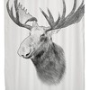 Moose Cover Drawing Graphic on Drawn Stag Symbol Fur Zoology White Draw Mearklwd Fabric Waterproof Shower Curtain