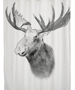 Moose Cover Drawing Graphic on Drawn Stag Symbol Fur Zoology White Draw Mearklwd Fabric Waterproof Shower Curtain