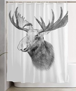 Moose Cover Drawing Graphic on Drawn Stag Symbol Fur Zoology White Draw Mearklwd Fabric Waterproof Shower Curtain