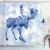 Moose Print Blue Winter Antlers Waterproof Shower Curtain