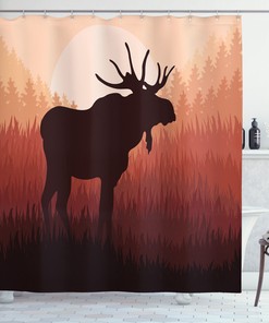 Moose Print Shower Curtain for Rustic Bathroom Decor