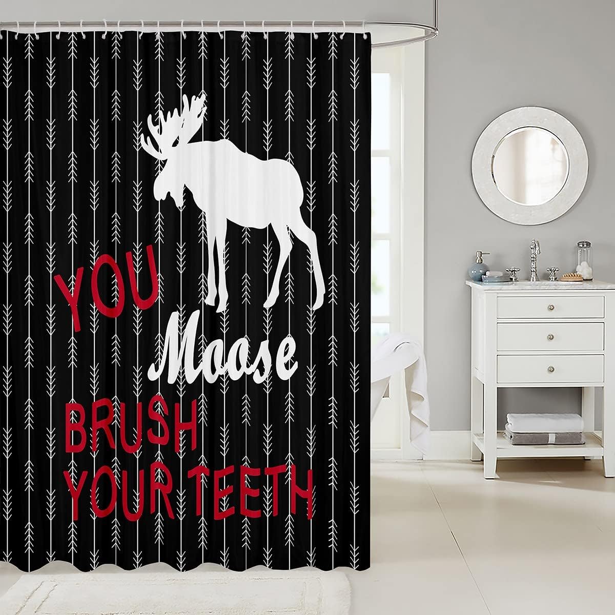Moose Silhouette Arrows Tribal Ethnic Kids Shower Curtain for Girls Boys Adults