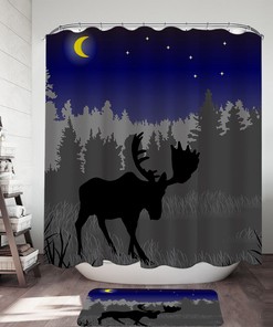 Moose under the Moonlight Shower Curtain: Rustic and Cozy Bathroom Dcor for Wilderness Lovers