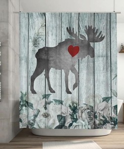 Moose with Heart Kids Bathroom Shower Curtain for a Cute and Rustic Bathroom
