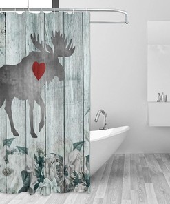 Moose with Heart Kids Bathroom Shower Curtain for a Cute and Rustic Bathroom